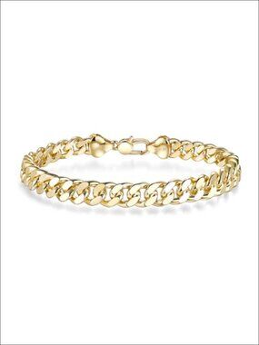 8mm Gold Cuban Link Chain Bracelet for Men Women 14k Diamond-Cut Non-Tarnish